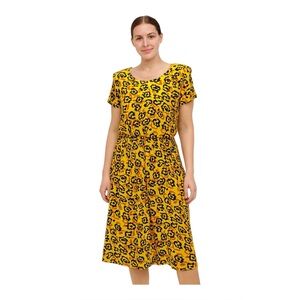 Blondie and Me 80s Dress Yellow Polyester Shoulder Pads Elastic Waist Sz 7 Vtg